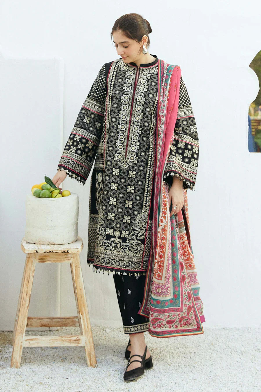 Premium Embroidered Dress with Printed Chiffon Dupatta A070
