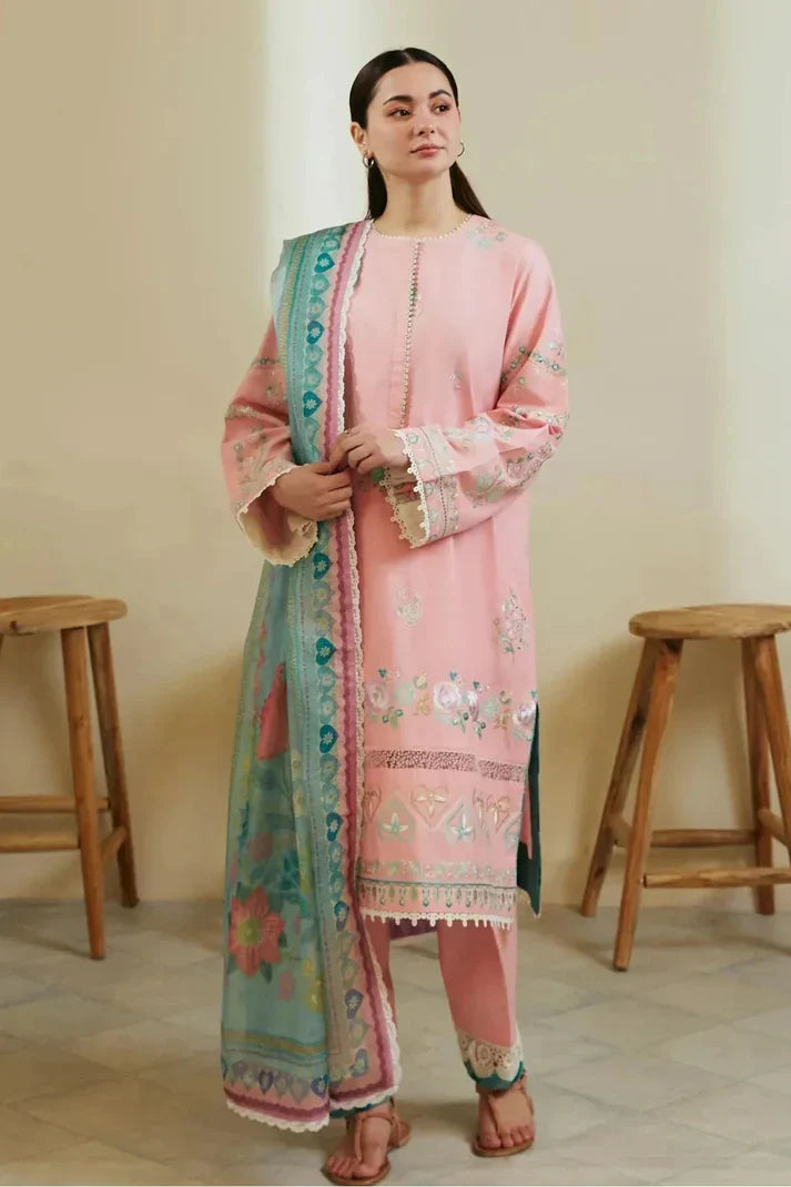 Premium Embroidered Dress with Printed Chiffon Dupatta A057