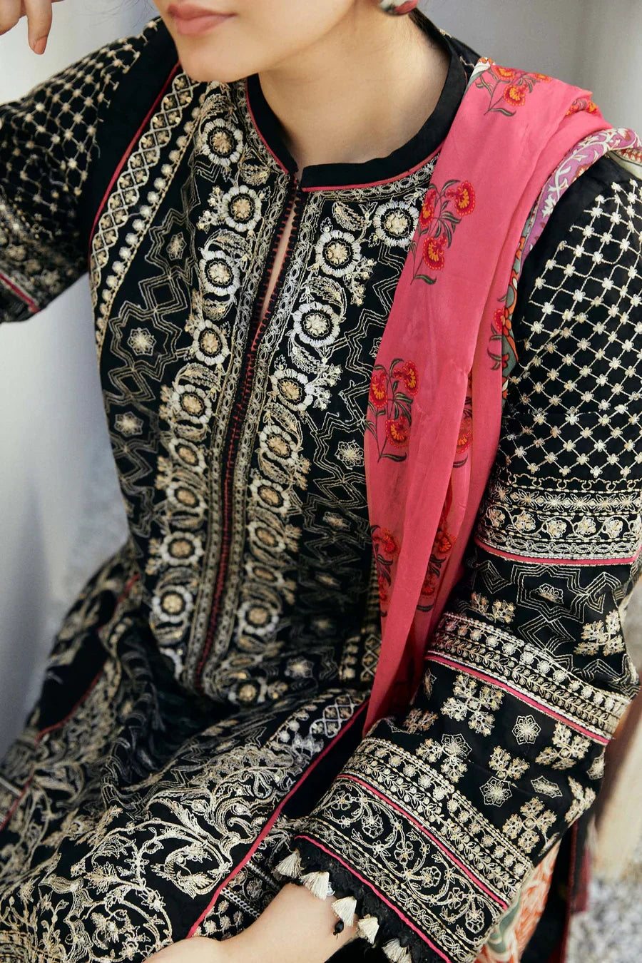 Premium Embroidered Dress with Printed Chiffon Dupatta A070