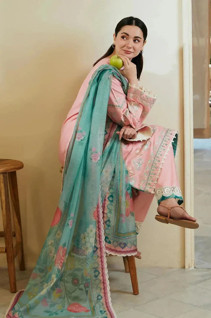 Premium Embroidered Dress with Printed Chiffon Dupatta A057