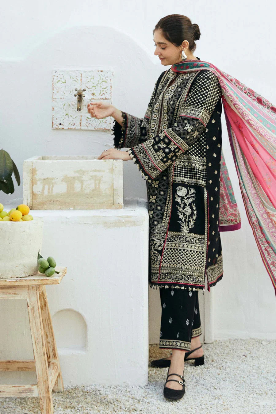 Premium Embroidered Dress with Printed Chiffon Dupatta A070