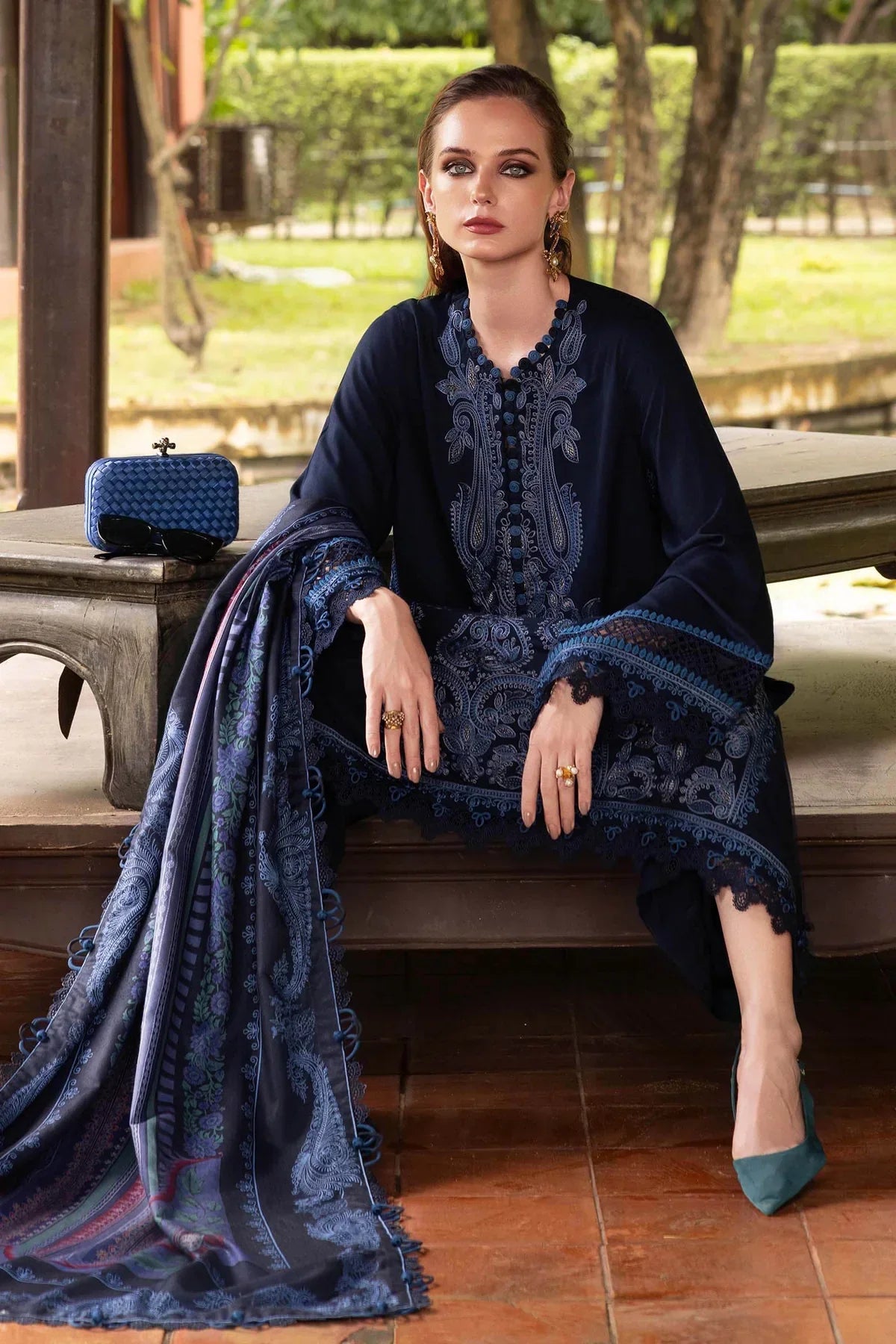 Premium Embroidered Dress with Voil Printed Dupata A168
